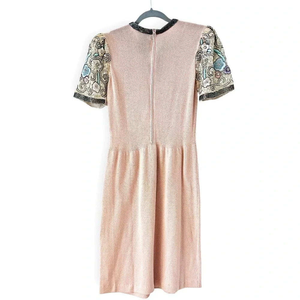 Vintage Don‎ Sayres Wellmore Sweater Dress Small Pink Sequin Beaded Floral